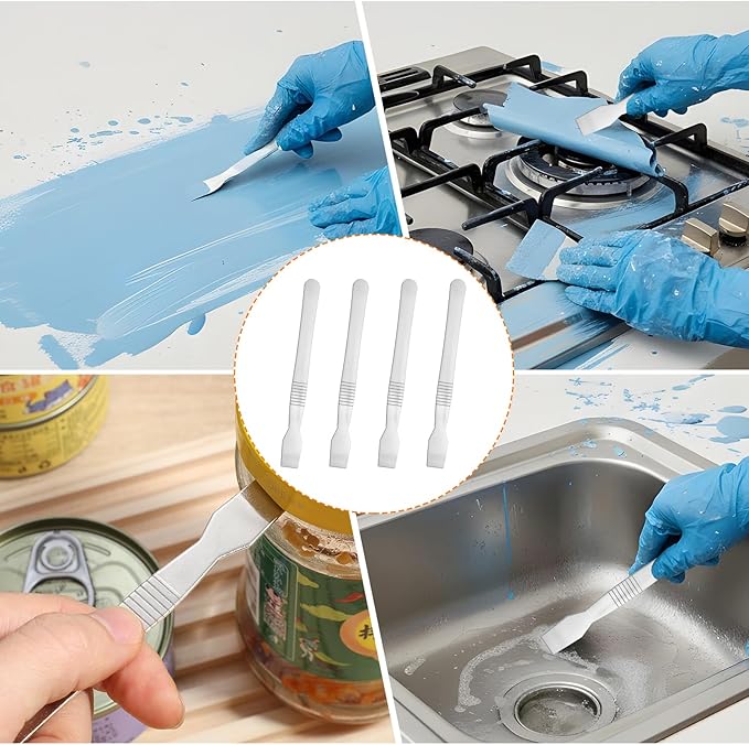 4PCS Metal Scraper Small Paint Scraper Tool for Cleaning Removing Labels Oil Stains Food in Narrow Spaces Gaps