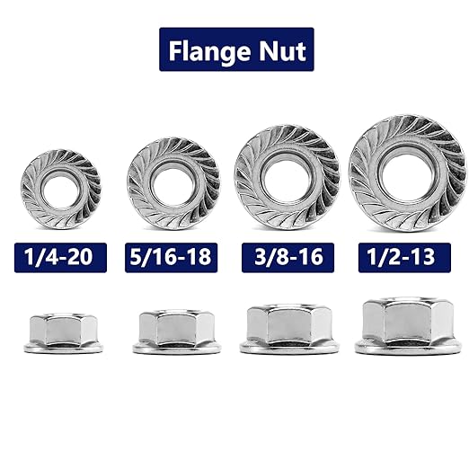 1/2-13 Serrated Flange Hex Lock Nuts 50Pcs 304 Stainless Steel 18-8, Full Thread, Hex Drive, Bright Finish by SG TZH