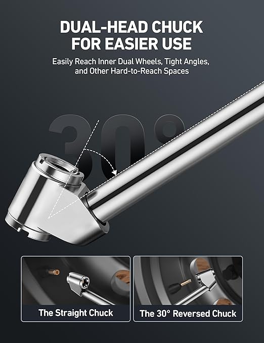 AstroAI T3 Heavy-Duty Tire Pressure Gauge with Inflator, Dual Head Chuck ANSI B40.1 Accurate Air Chuck with Pressure Gauge, 10-120 PSI, Compatible with 1/4" NPT Air Compressor