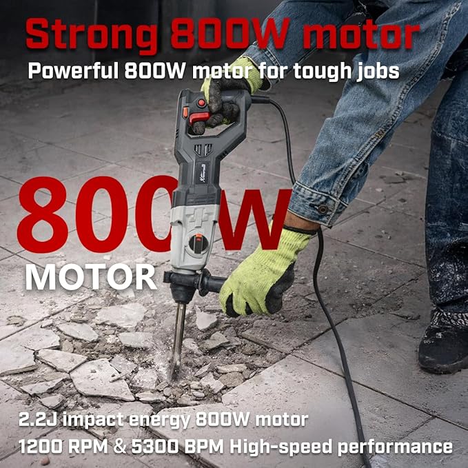 XtremepowerUS 800W SDS-Plus Electric Rotary Hammer Drill, Demolition Chiseling & Drilling Bits Set with Case