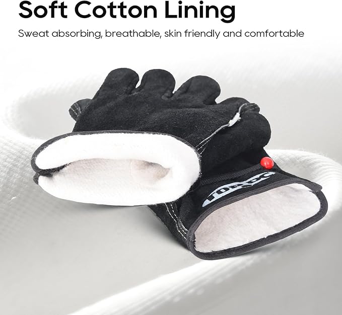 TOPDC Leather Work Gloves for Men or Women, Cowhide Leather Gloves for Gardening, Tig/Mig Welding, Chainsaw, Farm, Ranch, Reinforced Palm, Adjustable Cuff, Cotton Lining, Firm Grip & Durable, S