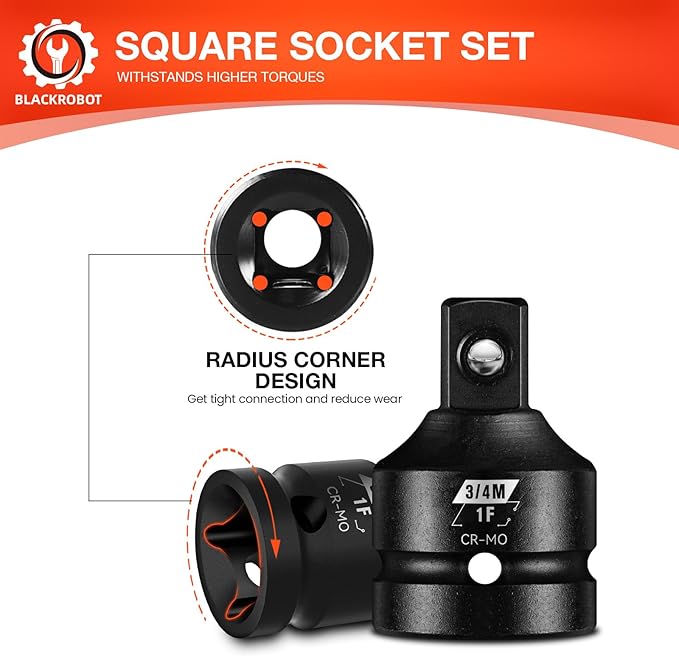 1?쒯 To 3/4?쒶 Impact Socket Adapter, Cr-Mo Steel Exceeds ANSI Standards, Square Drive Reducer for Impact Driver Wrench