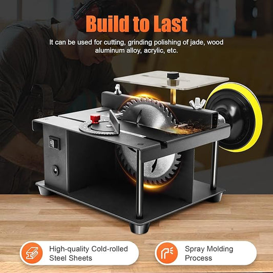 Mini Table Saw 200W - 0-90° Adjustable 1.3in Cutting Depth, 7-Speed 3000rpm w/Cold-Rolled Steel Base, for Wood/Metal/Plastic, Desktop DIY Craft Cutting Tool