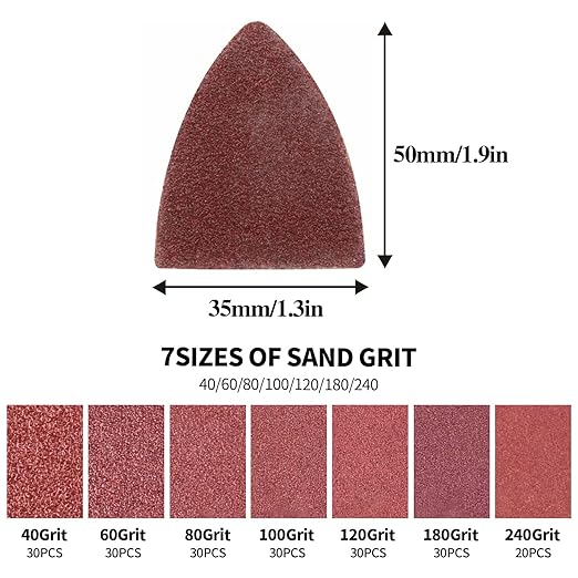 200Pcs Finger Sanding Pads, Hook and Loop Finger Sandpaper for Finger Oscillating Multi Tool Sanding Pad, Grit 40/60/80/100/120/180/240, for Wood/Plaster Other Surfaces Polish Sanding