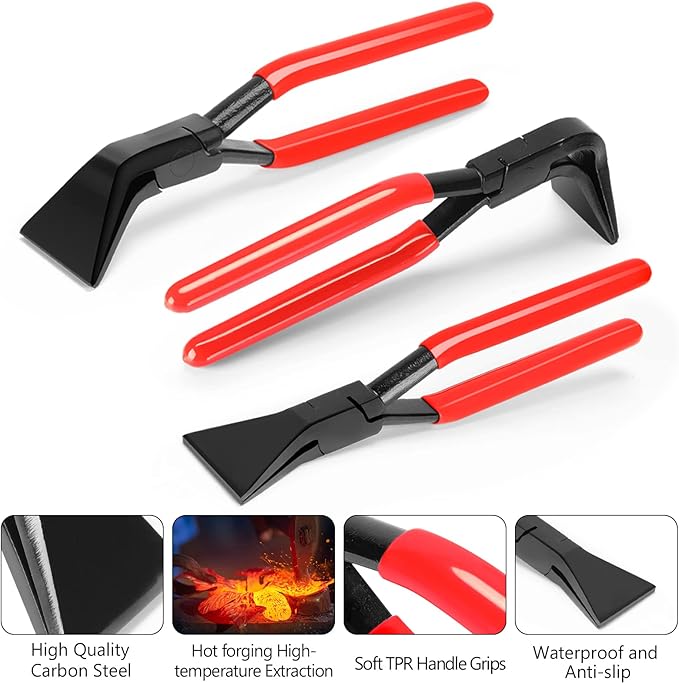 BETOOLL 3-Piece Hand Seamers Sheet Metal Tools Set - Straight Jaw, 45°, and 90° Metal Bending Pliers with Tool Box Storage Case for Bending and Flattening Sheet Metal
