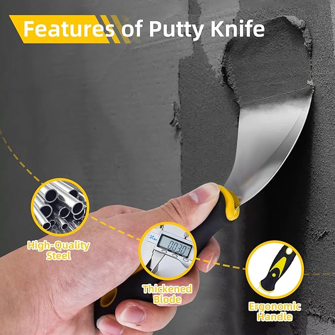 GROGR-18 Piece Putty knife, Drywall Knife Set, Paint Scraper Tool Set, Removing Wallpaper, Applying Putty, Plaster, Adhesive, Cement