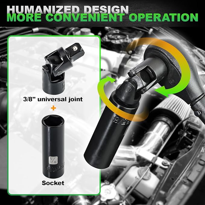 3/8" Drive Impact Socket Set, 50 Piece Standard SAE (5/16 to 3/4 inch) and Metric (8-22mm) 6 Point, Extension Bars, Impact Universal Joint, Adapter, Cr-V Steel