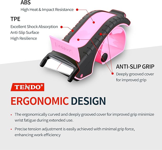 Heavy Duty Shipping Tape Dispenser: TENDO째 Premium Line ??Reusable, Replaceable, Eco-Friendly 2?쇺?Master Piece Dispenser for Pros with Patented 10째 Sloped Chromium Blades - P-2200 (4th Gen.)_Pink