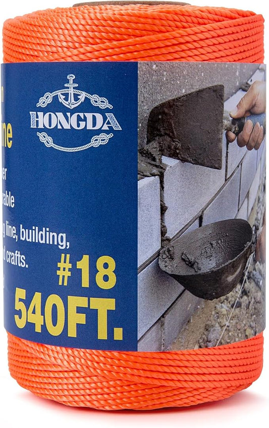 HONGDA Twisted Nylon String, #18 x 540FT Mason Line String, Nylon Twine for Masonry Job, Trot Line, Decoy Line, Net Making and Mending, Workshop, Crafts, Gardening
