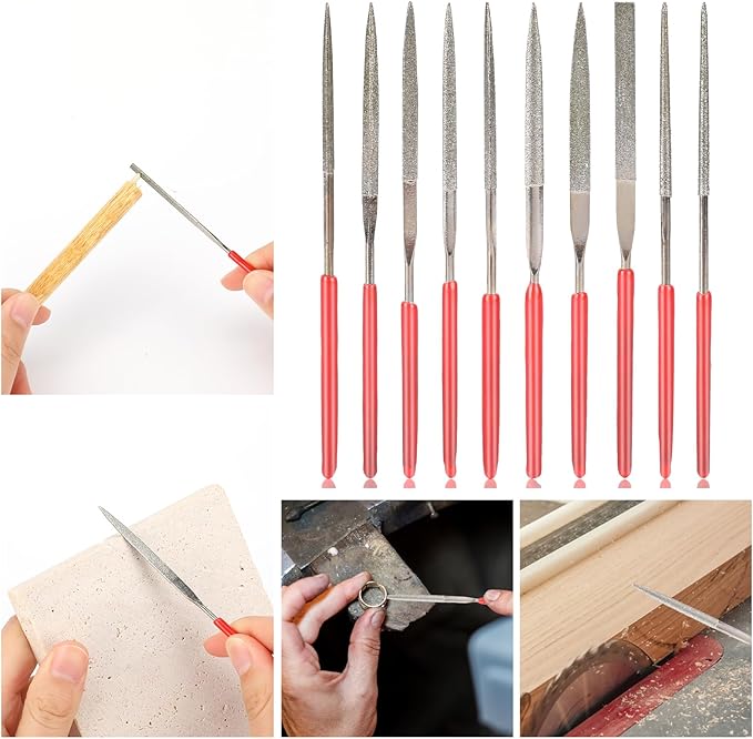 KALIONE 10Pcs Diamond Needle File Set, Model Files Mini Metal File Diamond File Set, Metal File Set Hand Tools, Miniature and Model Files, Small File Jewelry Stone Carving Tools(2x100mm)