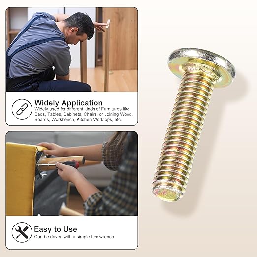 METALLIXITY Flat Head Hex Socket Cap Screws Bolts(M8-1.25x40) 10Pcs, Steel Hex Socket Furniture Bolts Screws - for Furniture Woodworking Project, Yellow