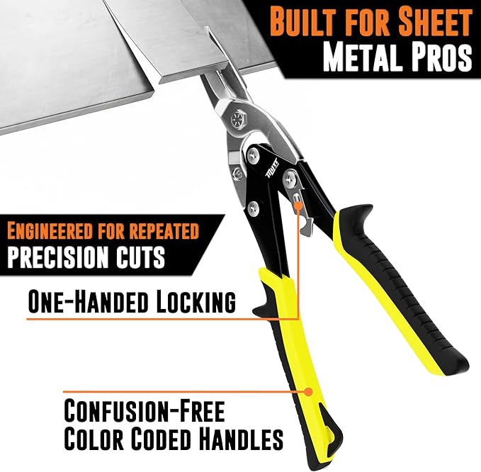 Mutt Tools 10" Heavy Duty Metal Cutting Shears - Professional Tin Snips for Sheet Metal, Stainless Steel & Aluminum - Straight Cut HVAC Scissors with Ergonomic Grip