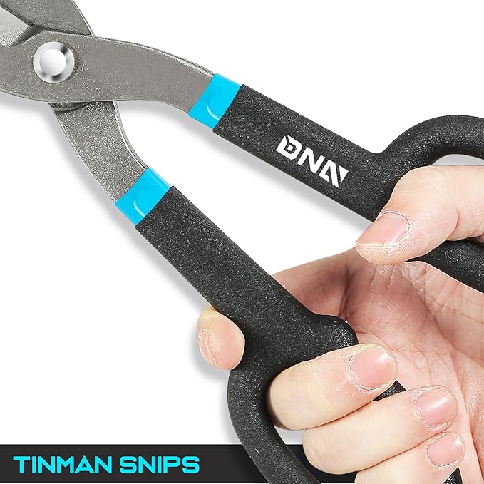 DNA Motoring Straight Cut Tin Snip Shears, Heavy Duty High Carbon Steel with Vinyl-Dipped Handles, Black/Blue, TOOLS-00491