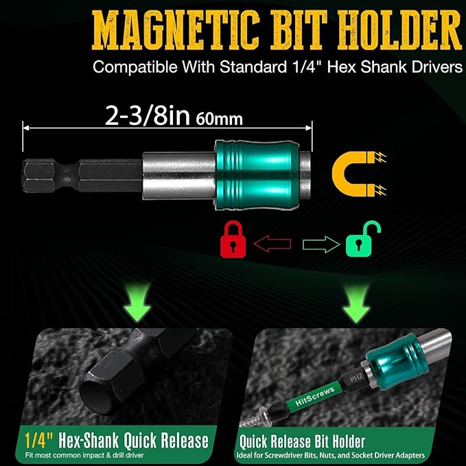 PH2 Long Phillips Screwdriver Bit Set ??12 Pack Mixed Length Phillips Impact Driver Bits with High Magnetic Bit Holder, S2 Steel, 1"/2"/4"/6" Magnetic Driver Bits
