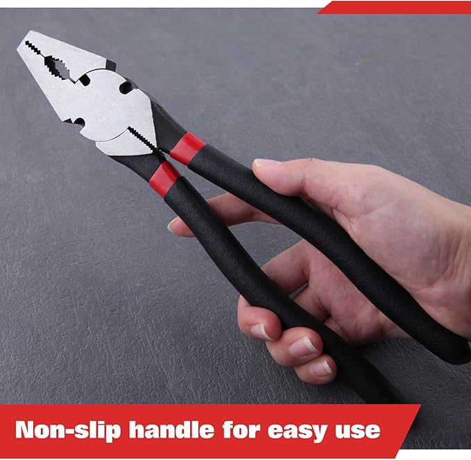SPEEDWOX 10 Inch Square Nose Fence Pliers, High-Leverage Linemans Pliers with shear-type wire cutters, Multi-purpose Fence Tool