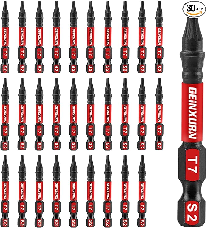 30 Pieces T7 Impact Tough Magnetic Screwdriver Bit Set, 2 In. #7 Torx Head power Bit Set, S2 Alloy Steel T7 Star Bit