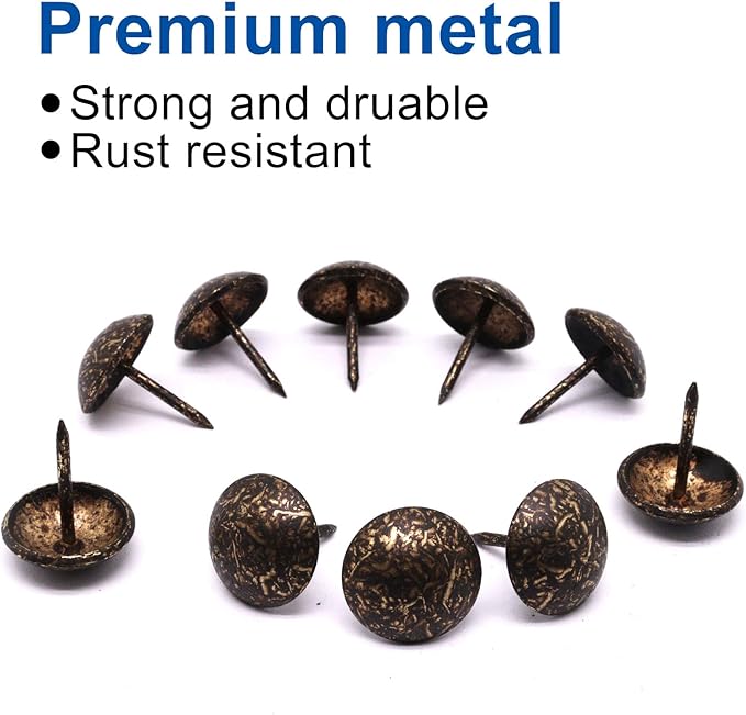 YuGtcen 100pcs Upholstery Tacks for Furniture, Decorative Nails Thumb Tacks Metal Upholstery Nails for Wood Pins Vintage Furniture Tack (16x20mm, Antique Bronze)