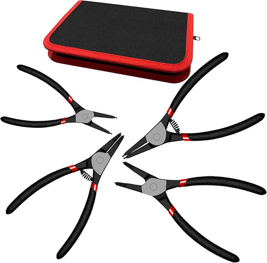 4-Piece Snap Ring Pliers Set ??Heavy-Duty 7-Inch Internal/External Circlip Pliers Kit with Storage Pouch for Retaining Ring Removal
