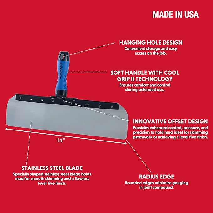 14" Radius Skimming Blade & Non-Slip Mud Pan Stainless Steel Kit I Advance Equipment MFG Co. I Professional Drywall Finishing Tools I 100+ Years Family Owned USA MADE