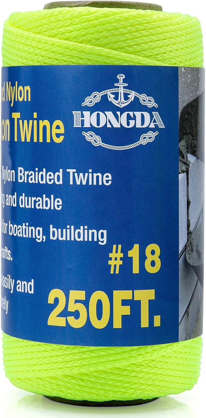 HONGDA Nylon Twine, 250 Feet #18 Braided Nylon Mason line Twine String Perfect for Masonry Jobs and for The Layout of General Construction, Gardening, DIY Project, Fluorescent Yellow