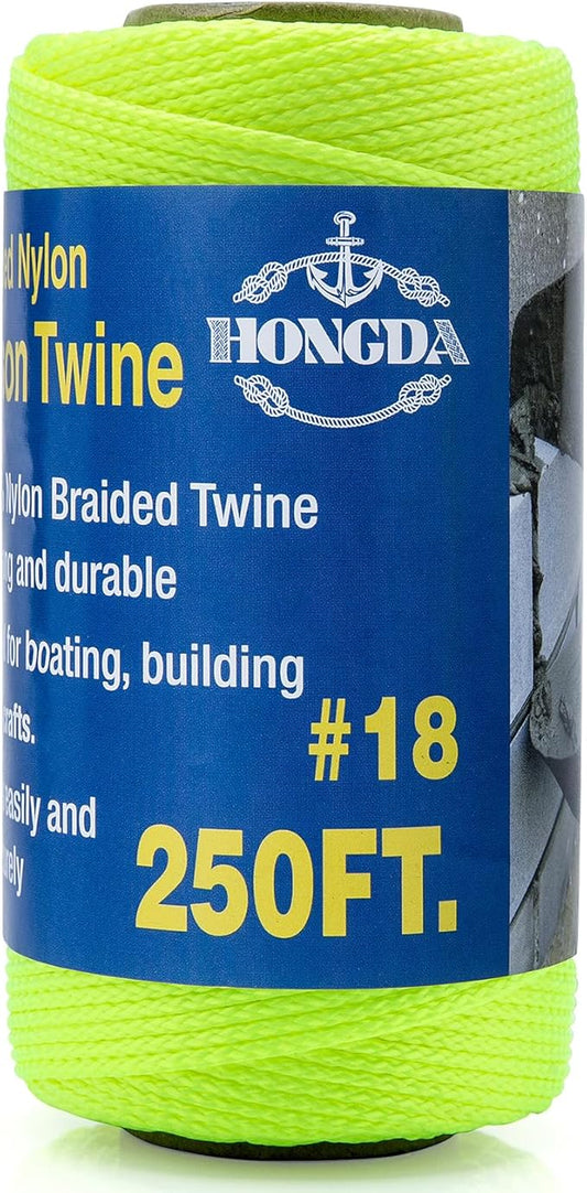 HONGDA Nylon Twine, 250 Feet #18 Braided Nylon Mason line Twine String Perfect for Masonry Jobs and for The Layout of General Construction, Gardening, DIY Project, Fluorescent Yellow