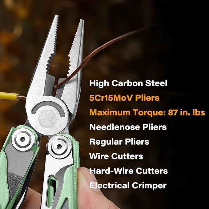 RBLACK Longeron21 Multi tool, 21-in-1 Multitool Pliers with Safety Locking and Spring-Action Scissors, Heavy-duty Stainless Steel Multi-tool Set for Work, Home, Garden, DIY & Auto, Mint Green