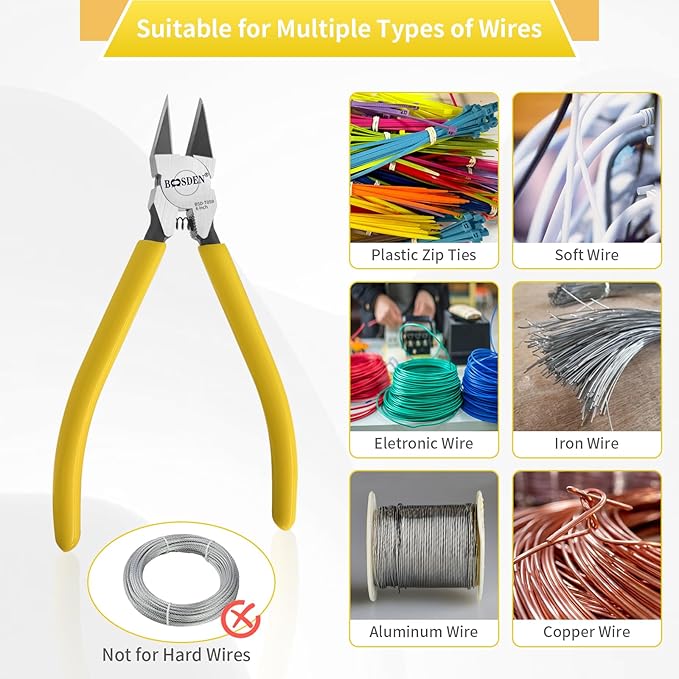 BOOSDEN Wire Cutters 10 PACK, 6 inch Wire Clippers, Dikes Side Cutter Nippers, Diagonal Cutting Pliers, Spring Loaded Flush Cut Pliers for Plastics, Crafts, Zip Tie, Floral