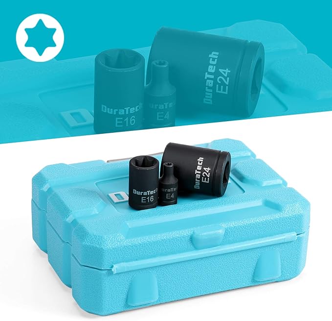 DURATECH 14-Piece External Star Impact Socket Set with Storage Case, E4 to E24, 1/4?? 3/8?? 1/2??Drive Female E-Torx Torque Socket for Working with Impact Wrench, Cr-V Steel