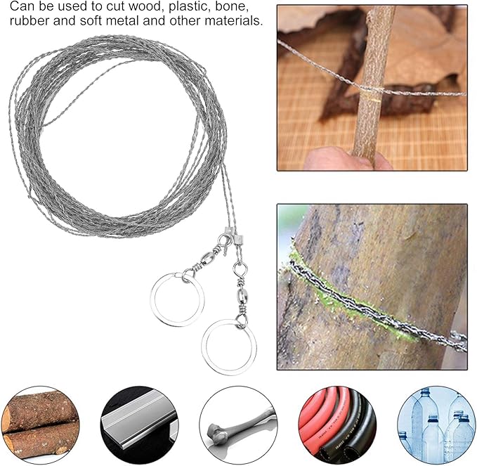 Pocket Wire Saw,Portable 10m Steel Wire Universal Stainless Steel Saw Survival Hand Saw Tool for Cutting Trees, Wood, Camping, Hiking, Outdoors Emergency