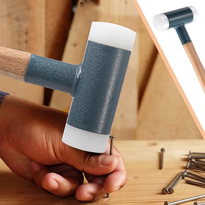 Lothee 2 Pcs Dead Blow Hammer, Mallet with Hard Nylon Tip and Hickory Wood Handle 2.4lb Soft Face Hammer with Strike Guard, 50 mm Dia. for Automotive Work, Woodworking and DIY Enthusiasts