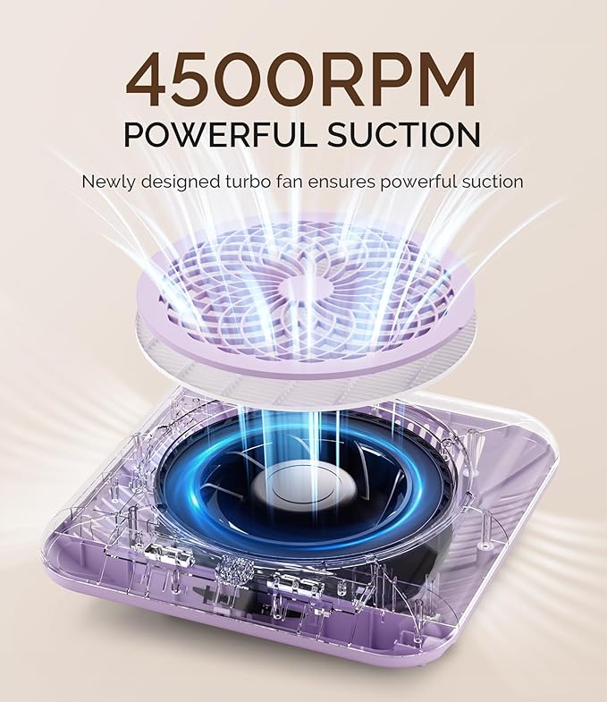 MelodySusie Professional Nail Dust Collector with Max Suction Power,SProF 4500RPM Nail Vacuum Fan with 3 Suction Modes,Touch Control & 360-Degree Capture Trusted Tool for Nail Tech & Salon Use,Purple
