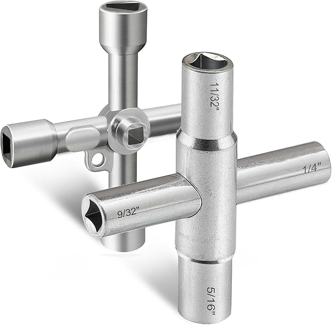 4 Way Sillcock Key Wrench Set, Multi-functional Utilities Water Key, Fits Most Sillcock, Stopcock, Water Spigots, Wall-hydrant, Control Cabinet and Valves, 2-Pk