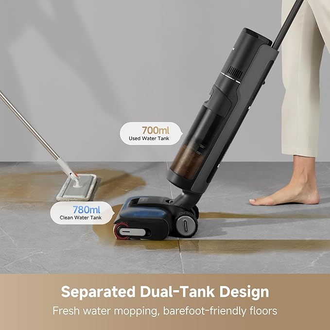 DREAME H12 FlexReach Vacuum Mop, 0 Tangle Wet Dry Vacuum Cleaner, Cordless Vacuum Mop All-in-One for Hard Floors, 180째 Lie-Flat Floor Cleaner Machine with 194째F Hot Self-Cleaning, 50Mins Runtime