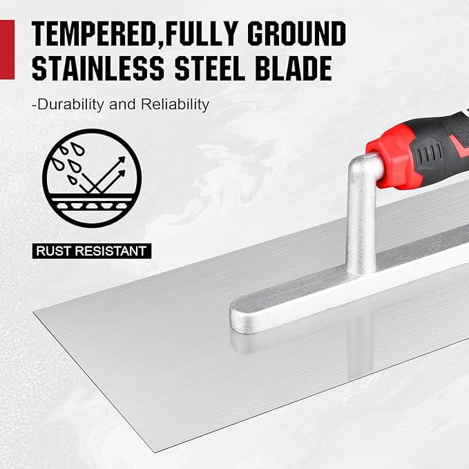 Concrete Trowel 11.02" x 4.72", Concrete Tools Stainless Steel Flat Finishing Trowel with Soft Grip Handle, Drywall Concrete Cement Plastering Tile Masonry Construction Hand Tools