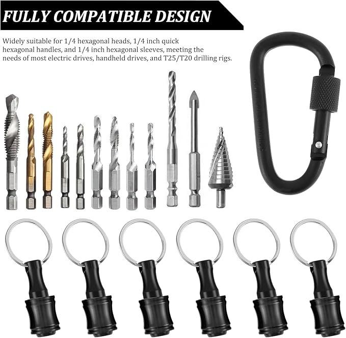 18Pcs Keychain Bit Holder 1/4inch Hex Shaft Screwdriver Bit Holder Portable Extension Bar Keychain Screw Adapter Aluminum Alloy Drill Extension Bit Holder with 3 Carabiner for Screw Driver