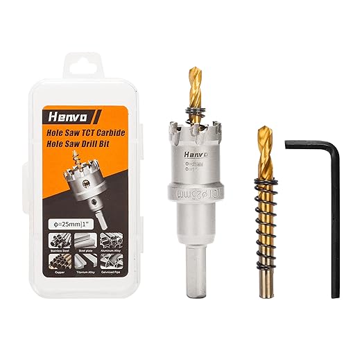 Hole Saw 1" (25mm) Heavy Duty Carbide with 2 Pilot Drill Bits - Metal Hole Cutter Cuts Stainless Steel, Iron, Copper, Brass, Plastic