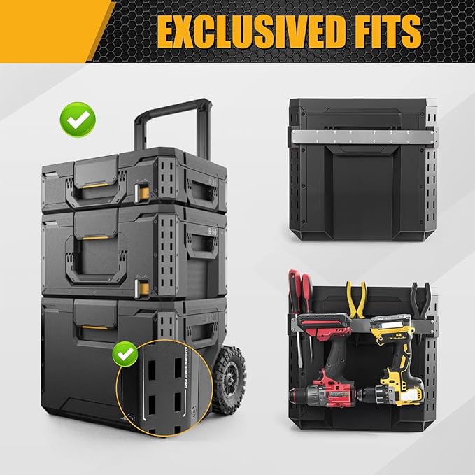 Power Drill Holder Fits for ToughBuilt StackTech Tool Box, Heavy-Duty Stainless Steel Mount, Toolbox Side Rail Organizer for Screwdrivers, Wrenches, Tape Measures