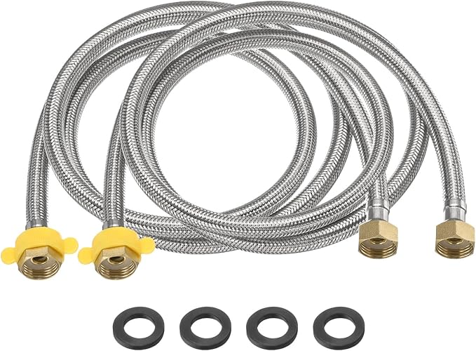 uxcell 2Pcs 59" Faucet Supply Lines Connector Stainless Steel Braided Long Faucet Connector G1/2 Female Compression Thread x G1/2 Female Straight Thread for Kitchen Sink Bathroom (Silver)