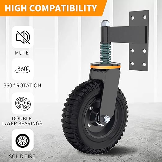 Gate Wheel, 8??Heavy Duty Fence Gate Wheel, Made of Fine Iron Solid Rubber, Maximum Weight Capacity 750 Lbs, Corrosion and Rust Resistant, for Wood Gates and Metal Pipe Gates. (Yellow Upgrade)