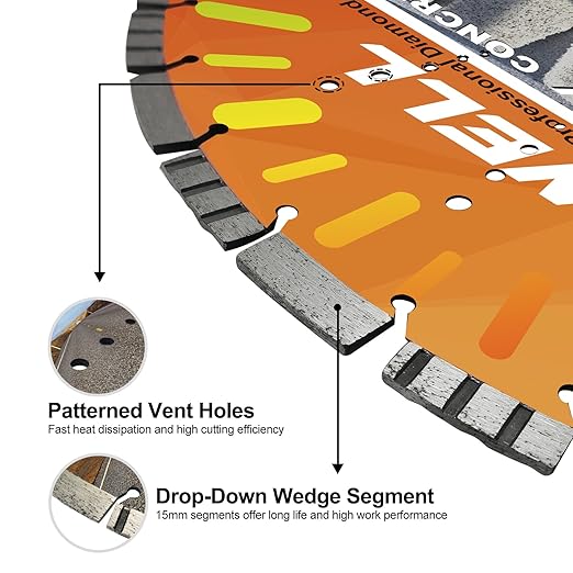 FEWELL 18" Concrete Diamond Saw Blade,Asphalt Diamond Blade Multi-Purpose for Cutting Hard Reinforced Concrete Asphalt Masonry Stone Terrazzo, Laser-Welded Segmented, 1"-20mm Bore
