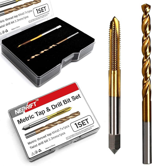 M4 x 0.7 Spiral Point Thread Tap and 3.3mm Twist Drill Bit Set, HSS 6542 and M35 Cobalt Machine Screw Threading Tool for Stainless Steel and Hard Metal Processing