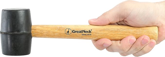 GreatNeck RM8 Rubber Mallet, 8 Oz. Rubber Hammer, Mallet with Hardwood Handle, Surface-Safe for Woodworking, Automotive, and Tile Projects