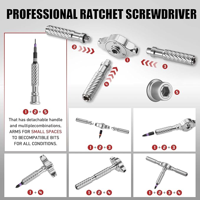 VMAN Ratchet Screwdriver Set, 100 in 1 magnetic Screwdriver sets, S2 Steel Bits, DIY Combination Flexible Shaft, Suitable for Furniture Assembly, Precision Electrical Appliance Repair, Bicycle Tools