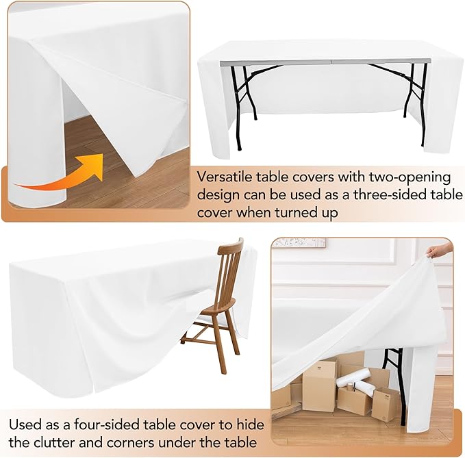 HolidayIdeas 2 Pack Square Fitted Table Covers - 34 x 34 Inch - Fabric Table Clothes Versatile Tablecloths for Parties, Holiday Dinner, Trade Show, Vendor Stand (White)