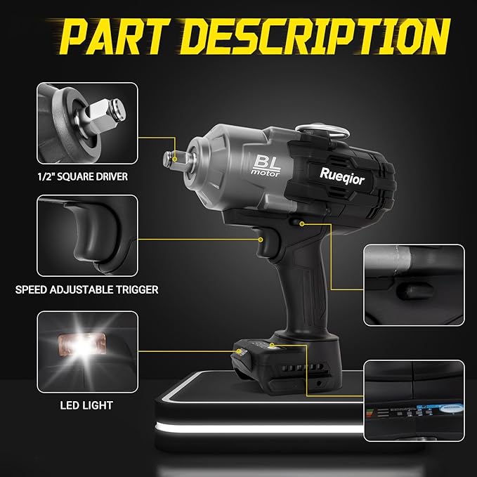Cordless Impact Wrench 1/2" for Dewalt 20V Battery, Impact Wrench 1700FT-LBS(2300N.m) High Torque Brushless Electric Impact, with 4 Modes Power Impact Driver for Car, Truck, Mower (No Battery)