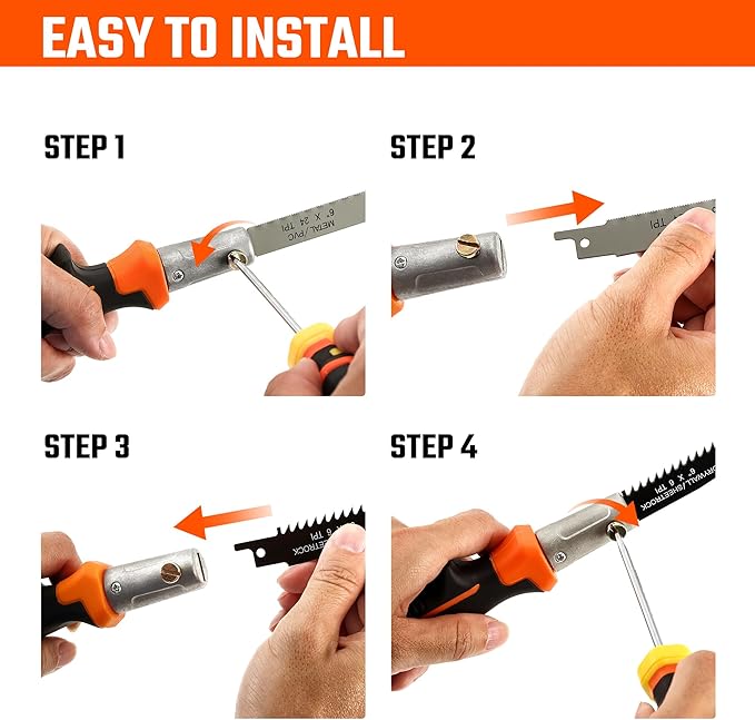 VANQUISH 3 in 1 Multi Blade Hand Saw, 6 inch Hacksaw with Replaceable Drywall Bi-Metal and Wood Blades for Cutting Metel, Drywall, Sheetrock, Wood, Plastic, Plywood 4869