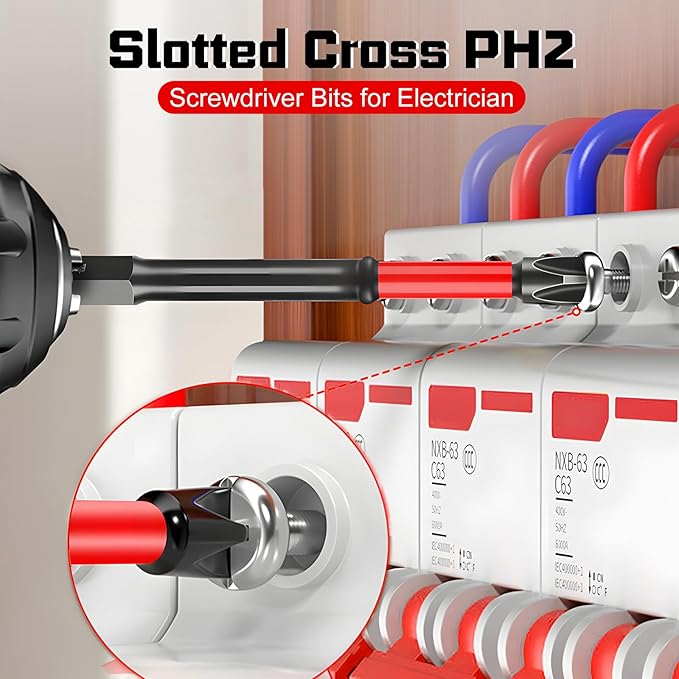 FPH2 Impact Screwdriver Bit Set - S2 Steel 65mm & 110mm Slotted Heads 1/4 Inch Hex Shank, CNC Machined Tips with Magnetism, Cross Slot Screw Driver Drill Bits Used Electricians