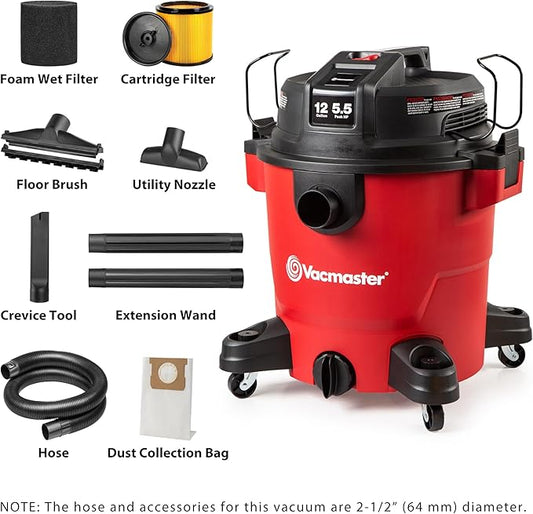 Vacmaster 12-Gallon 5.5 Peak HP Heavy-Duty Wet/Dry Vacuum - VJH1211PF 1101