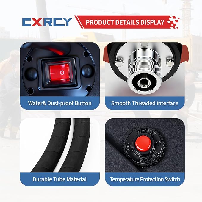 CXRCY Concrete Vibrator 1500W 2HP 18000RPM Powerful Copper Motor, 4.5M (14-3/4ft) Long Flexible Shaft, Electric Concrete Vibrator Handheld for Removing Air Bubbles & Smoothing