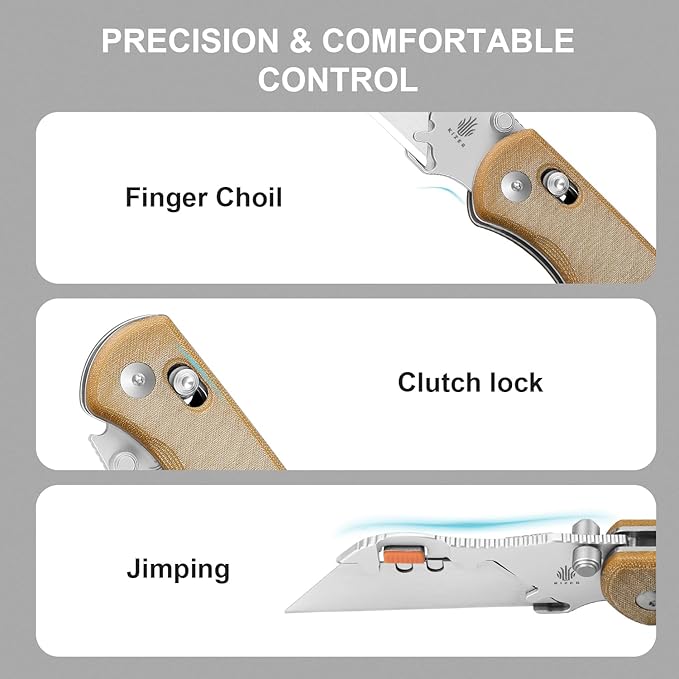 Kizer Uti Bear(Tool-Free Version) Folding Utility Knife, Quick Change Box Cutter EDC knife with 5PCS Razor Blades, Clutch Lock & Pocket Clip Small Pocket Knives for Men Women V3619JA7